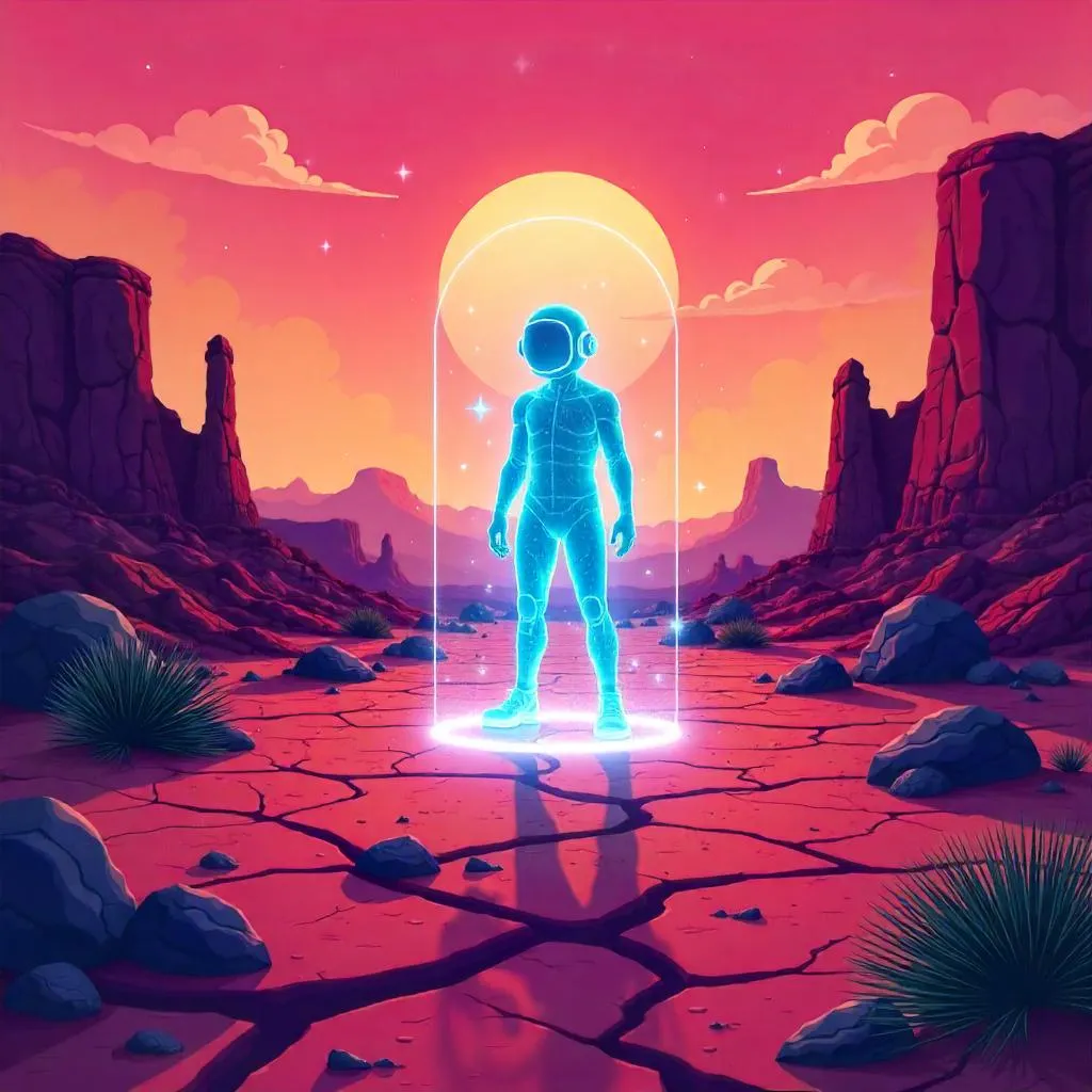 Neon Hologram Over the Badlands (Cartoon Style)