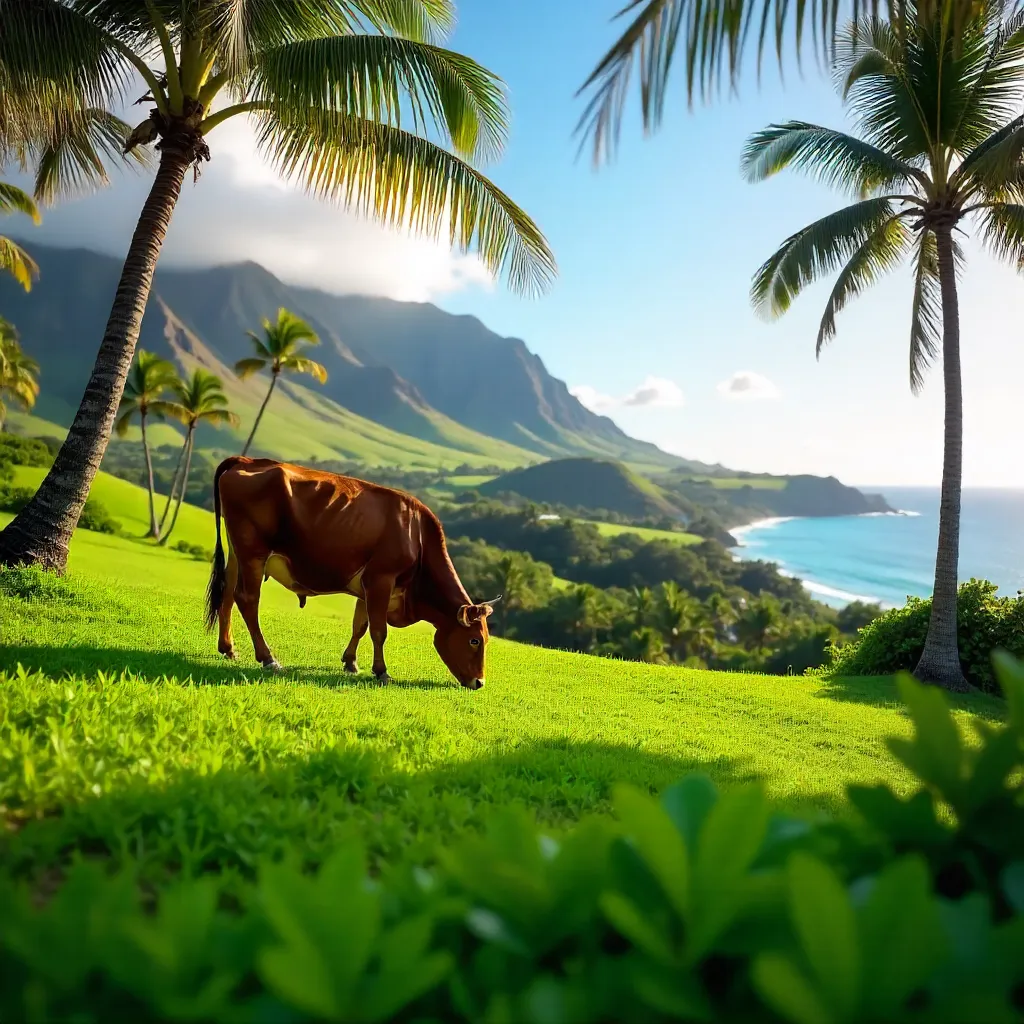 Lone Cow on Haleiwa Green Hillside