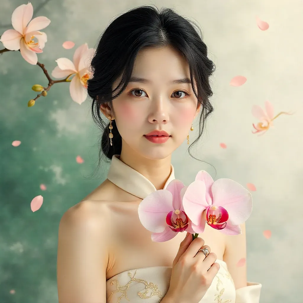 Elegance in Bloom: Portrait of an Asian Woman