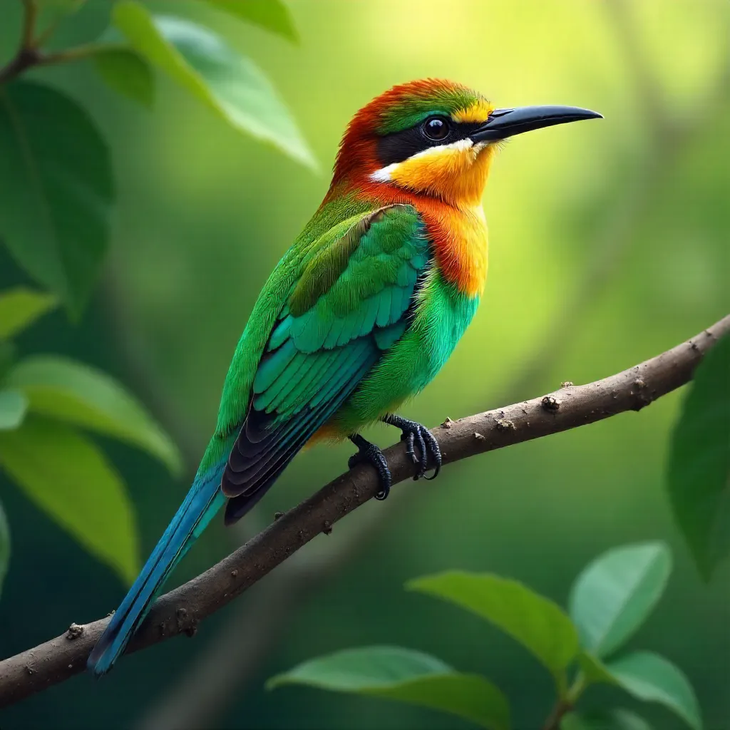 Vibrant Bee-Eater Perched on a Green Branch