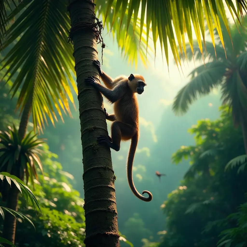 Monkey Climbing Palm in Brazilian Jungle