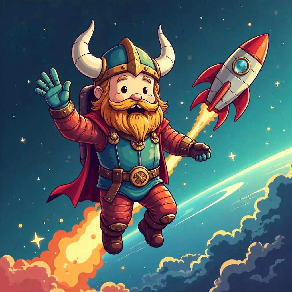Cartoon Viking in Space Adventure