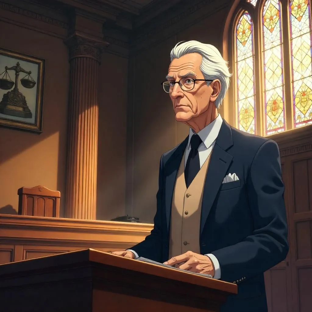 Elderly Witness in an Anime Courthouse
