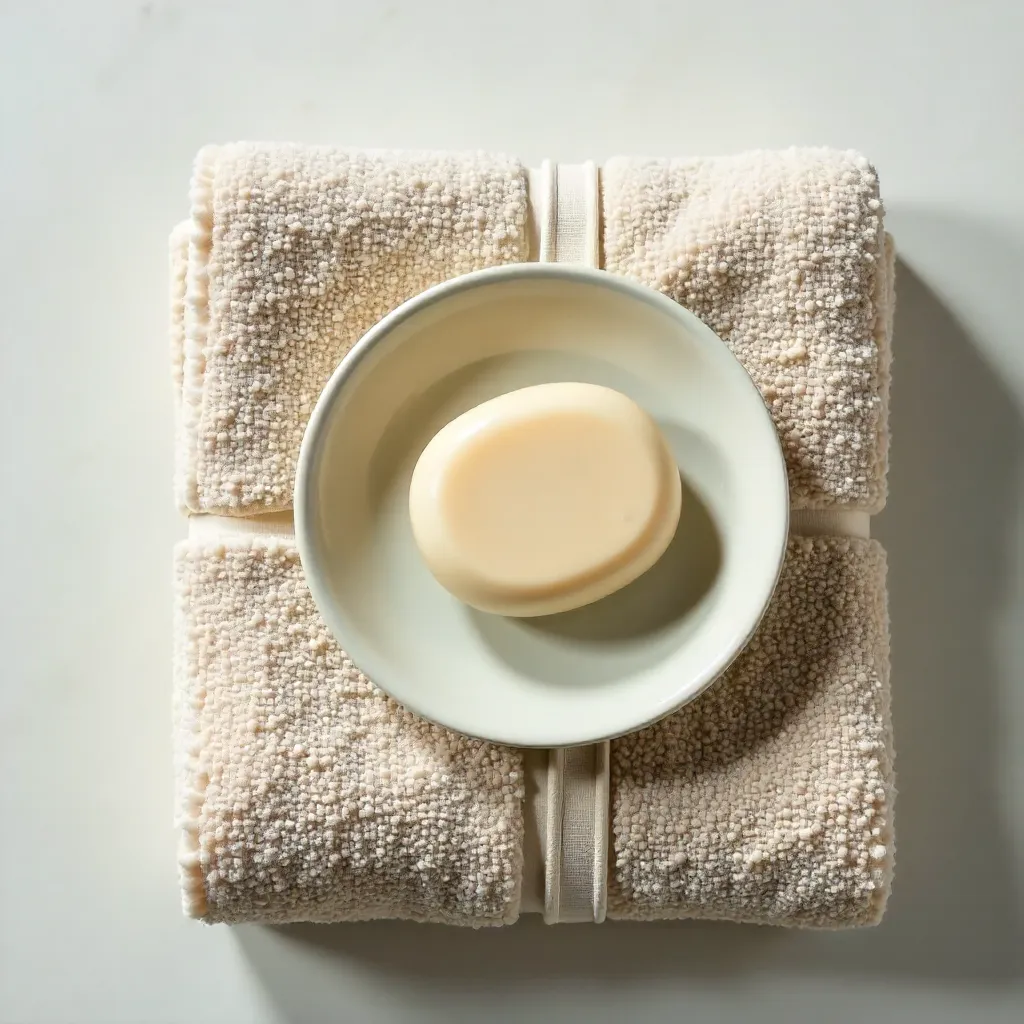 Top-View Spa Soap Dish on Textured Towels