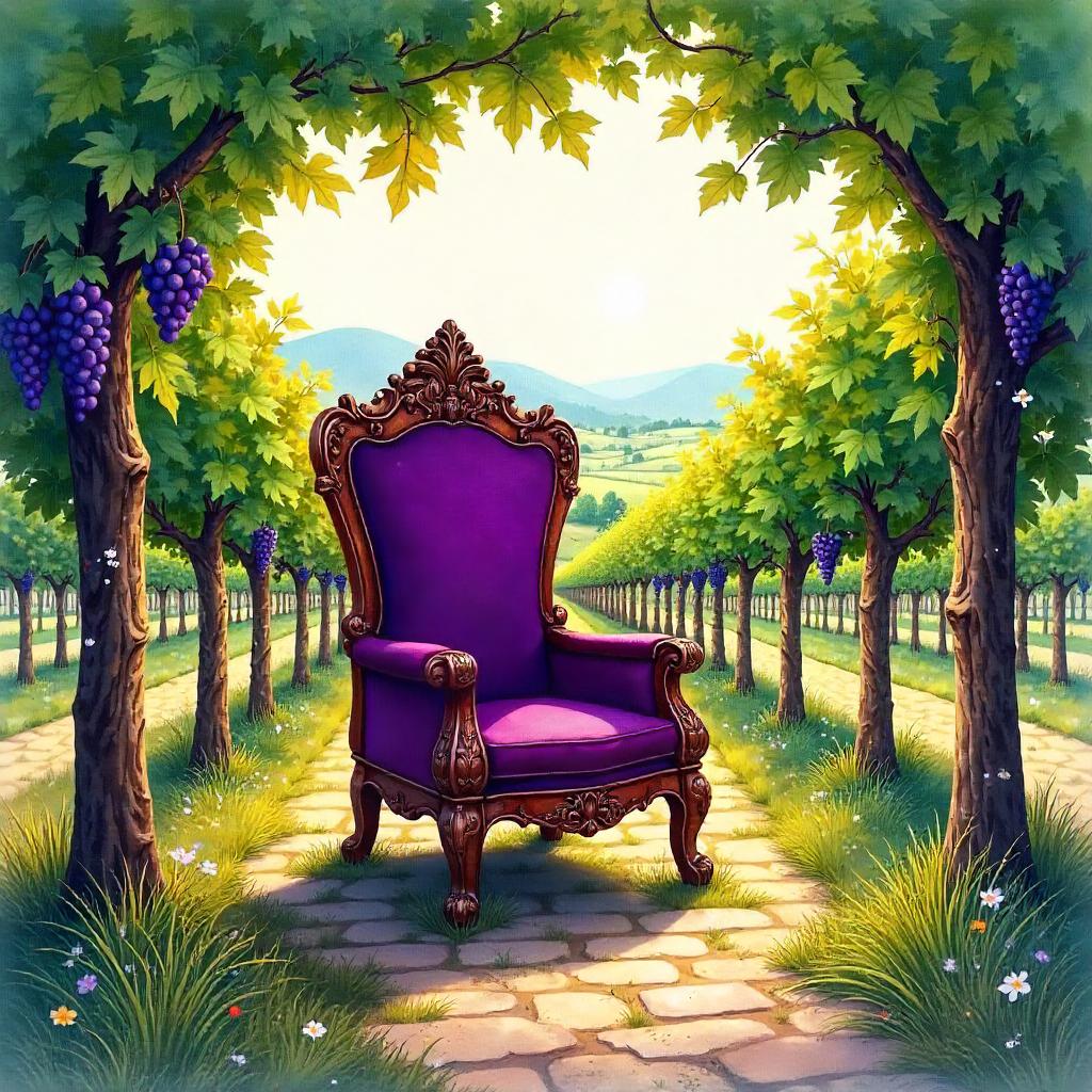 Throne in a Golden Vineyard – Watercolor
