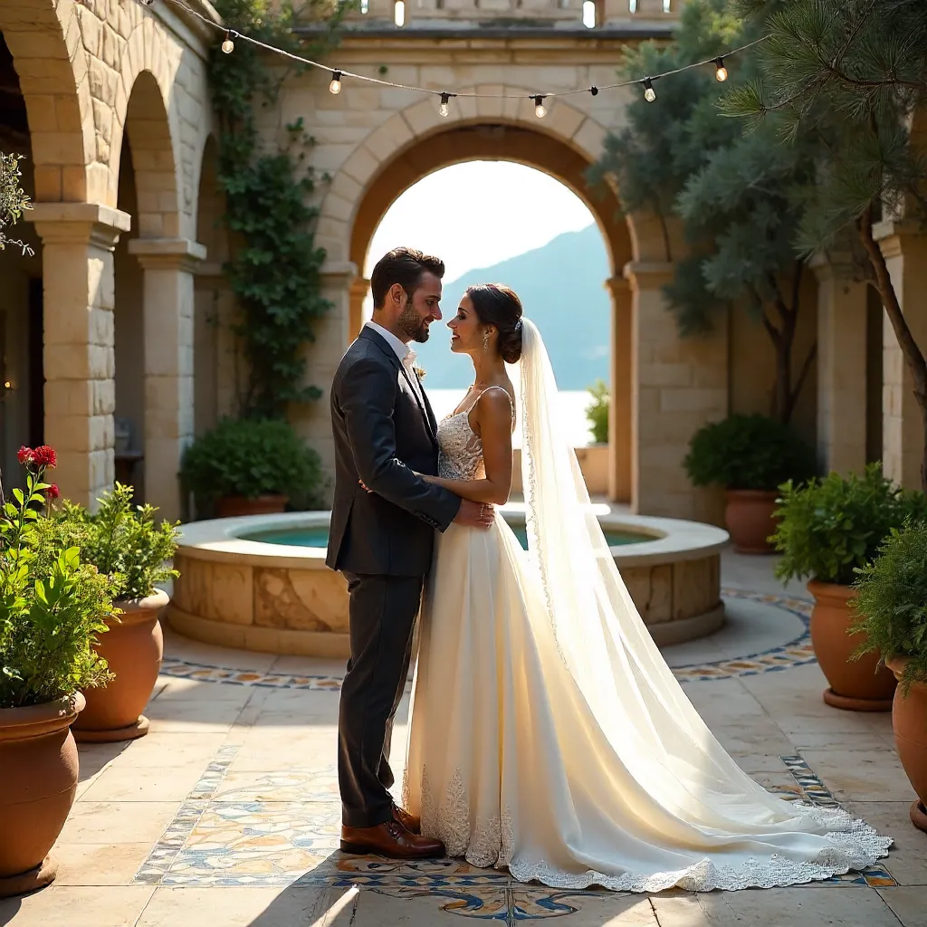 Elegant Antalya Courtyard Wedding Portrait