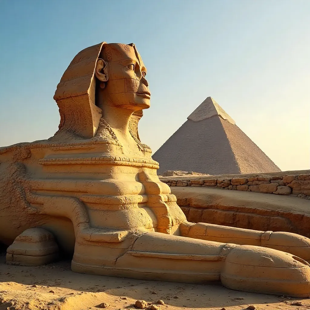Iconic Sphinx of Giza with Pyramid in Background