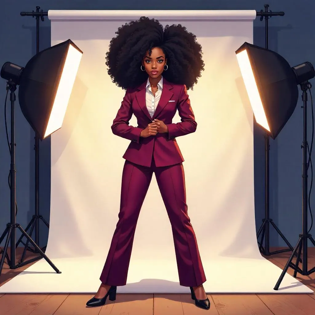 Confident Black Woman in Anime Studio Portrait