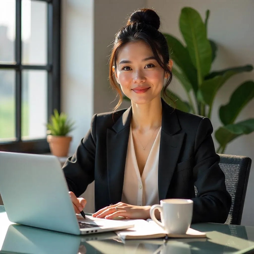 Photorealistic Asian Woman in a Modern Workspace