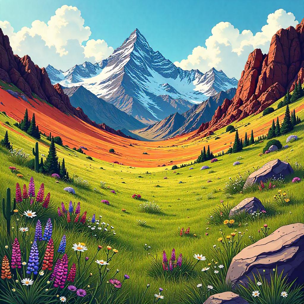 Desert Mirage in Alpine Meadow: Comic Style