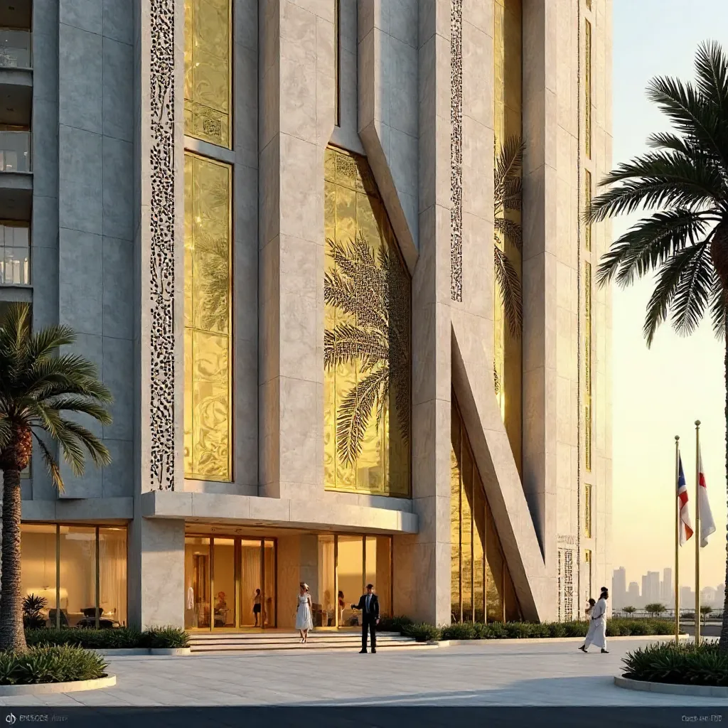 Dubai Facade: Geometric Palm-Leaf Pattern Tile