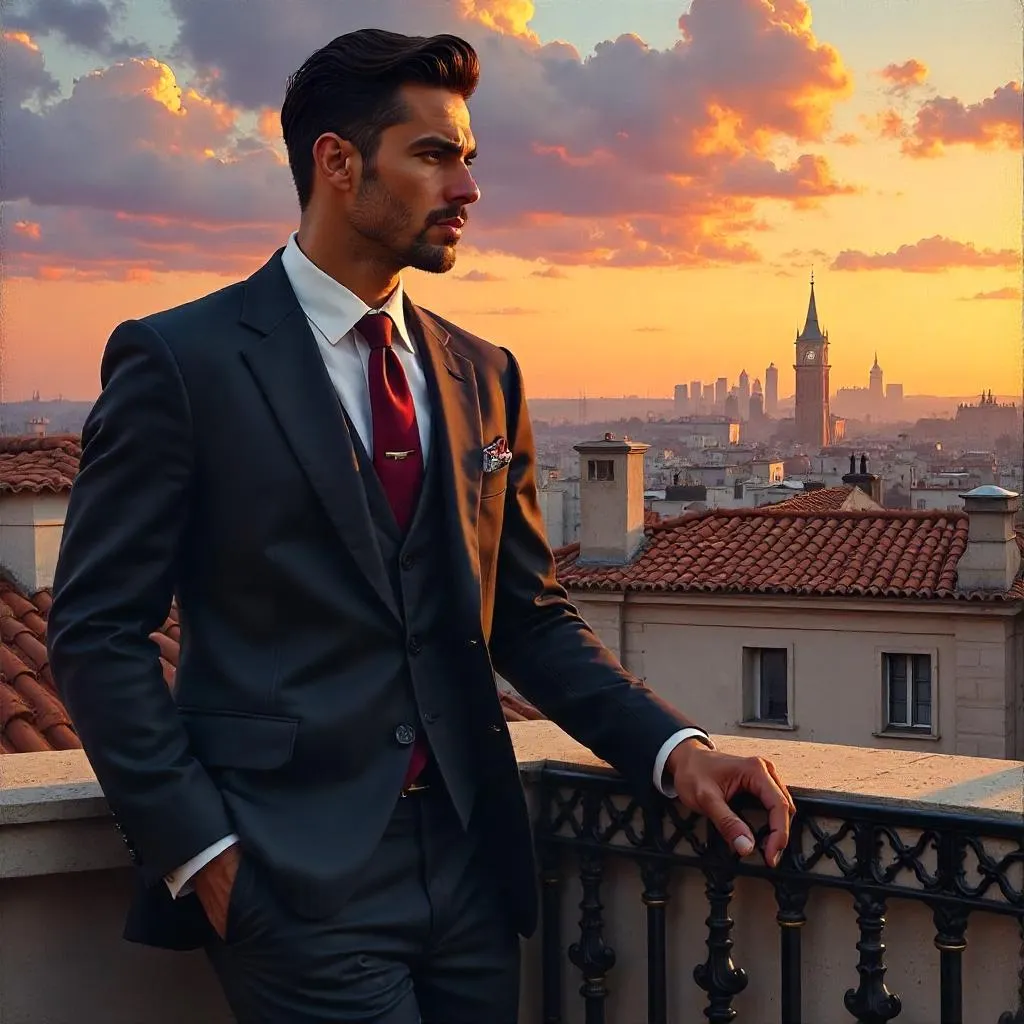 Elegant Latino Man on a Rooftop - Oil Portrait