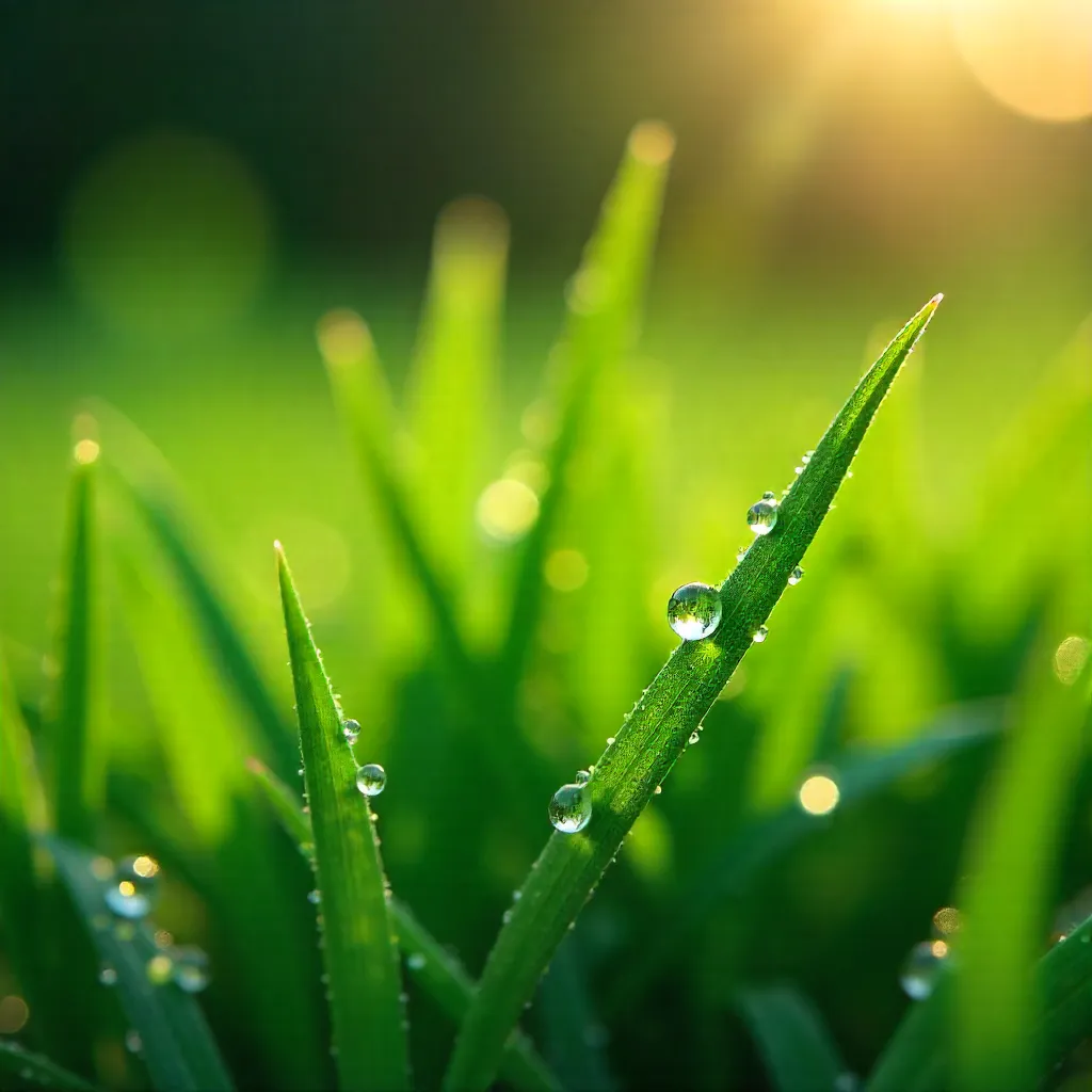 Macro Morning Dew on Fresh Green Grass