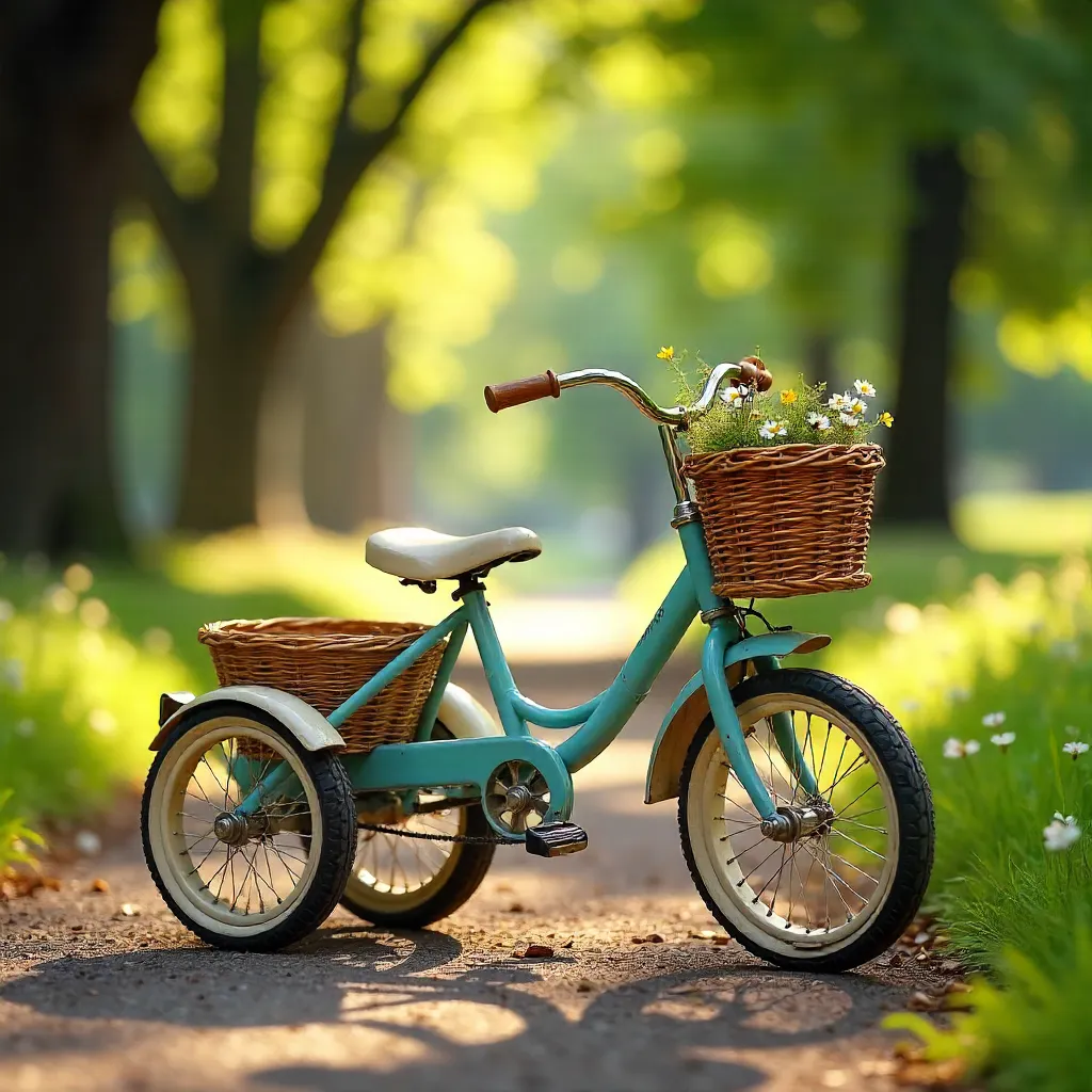Charming Vintage Tricycle Under Dappled Sunlight