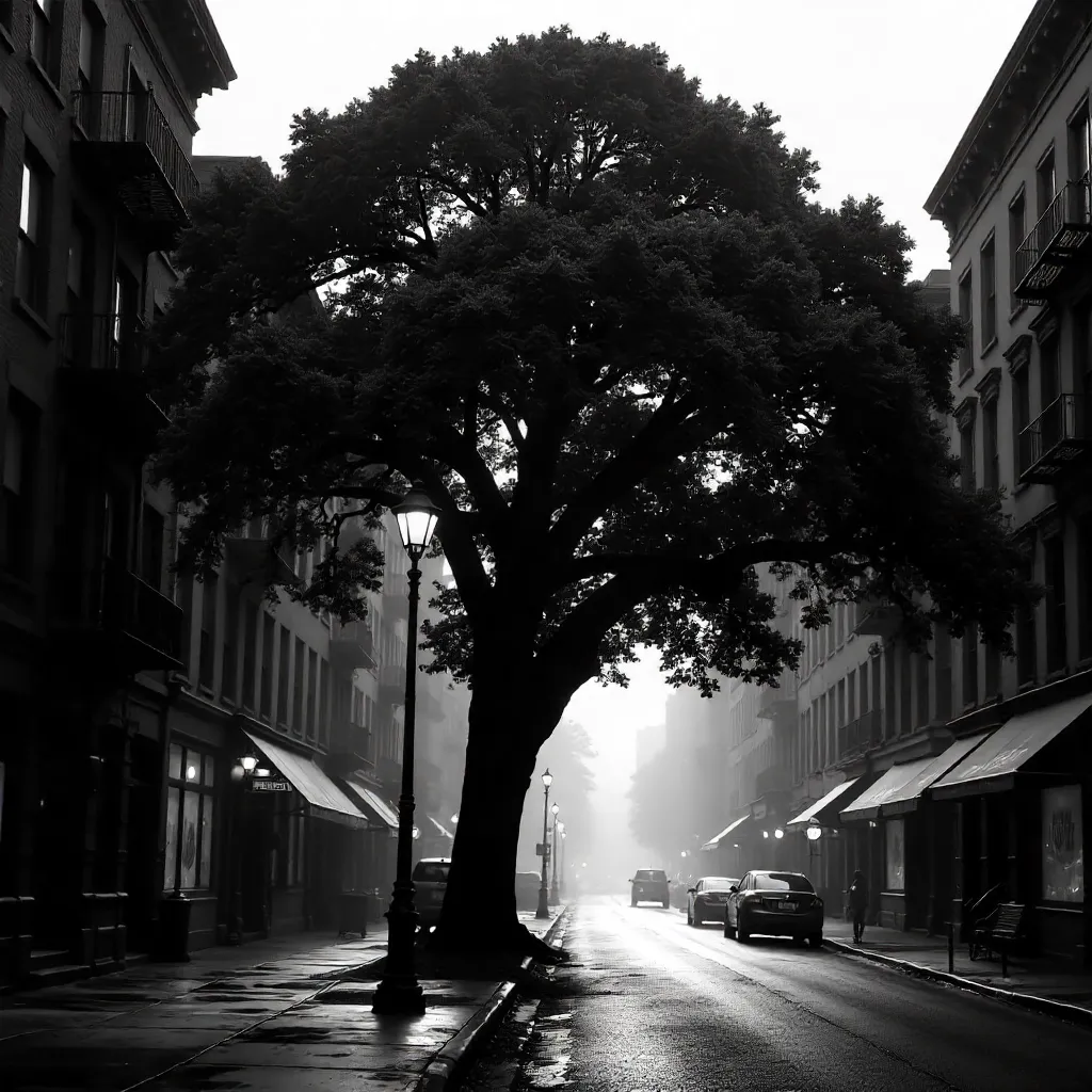 Urban Oak Silhouette in Monochrome