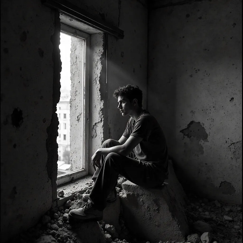 Portrait in a Ruined Window (Black & White)