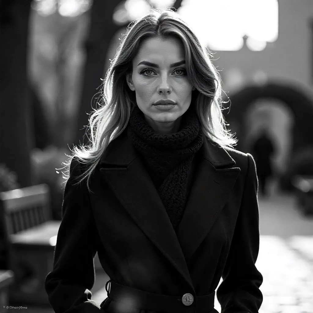 Elegant Monochrome Outdoor Portrait of a Confident Style Icon