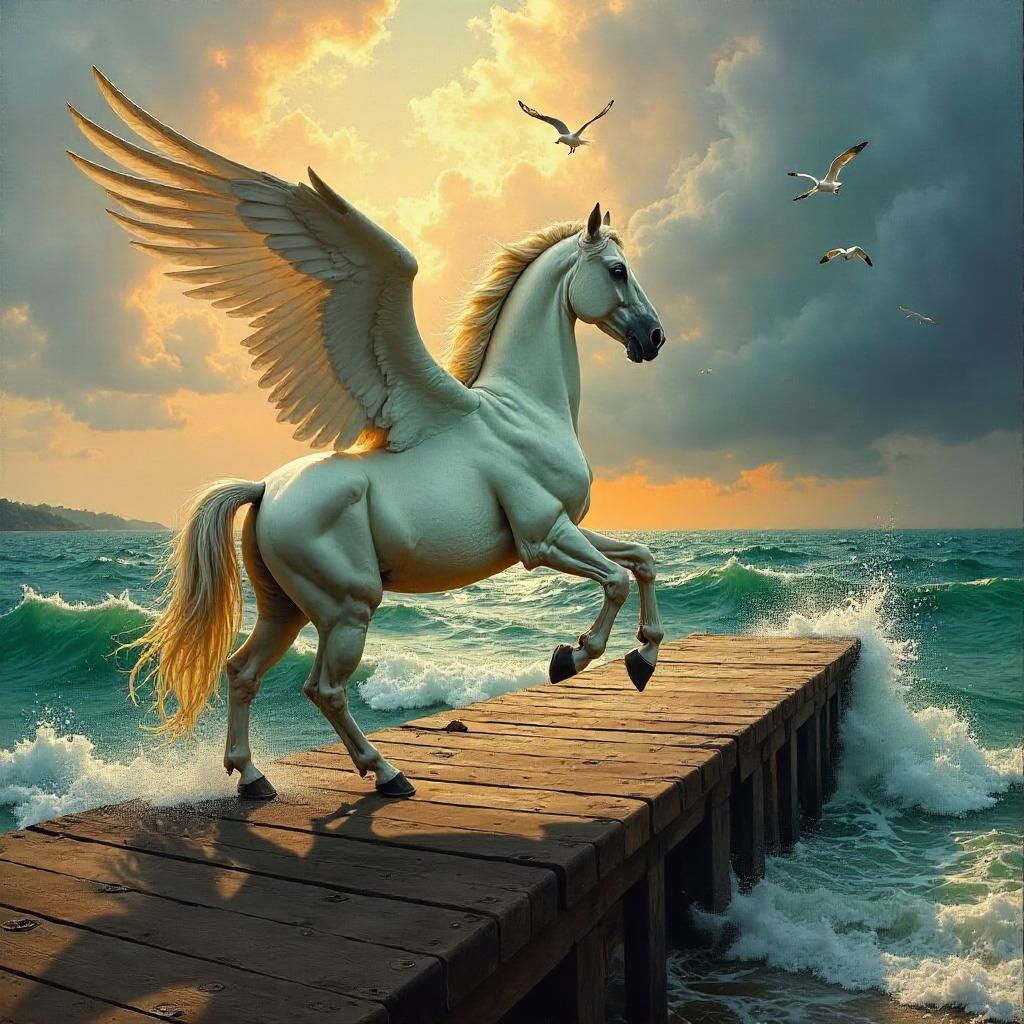 Pegasus on the Pier: An Oil Painting