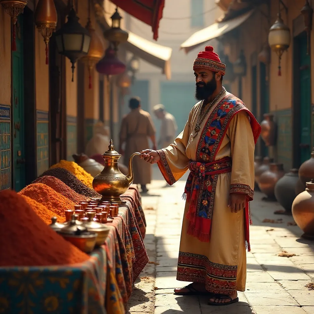 Vibrant Water Seller in a Moroccan Souk