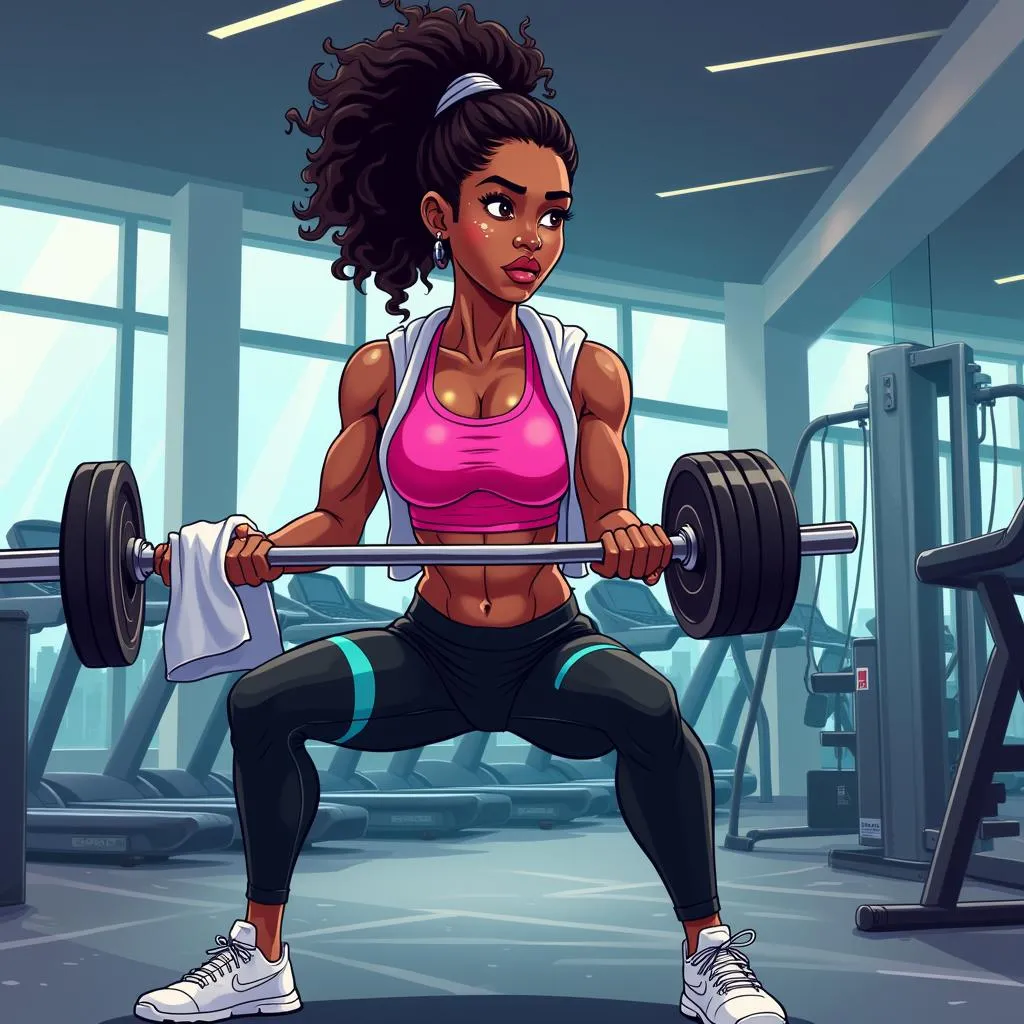 Dynamic Anime Gym Athlete: Young Black Woman