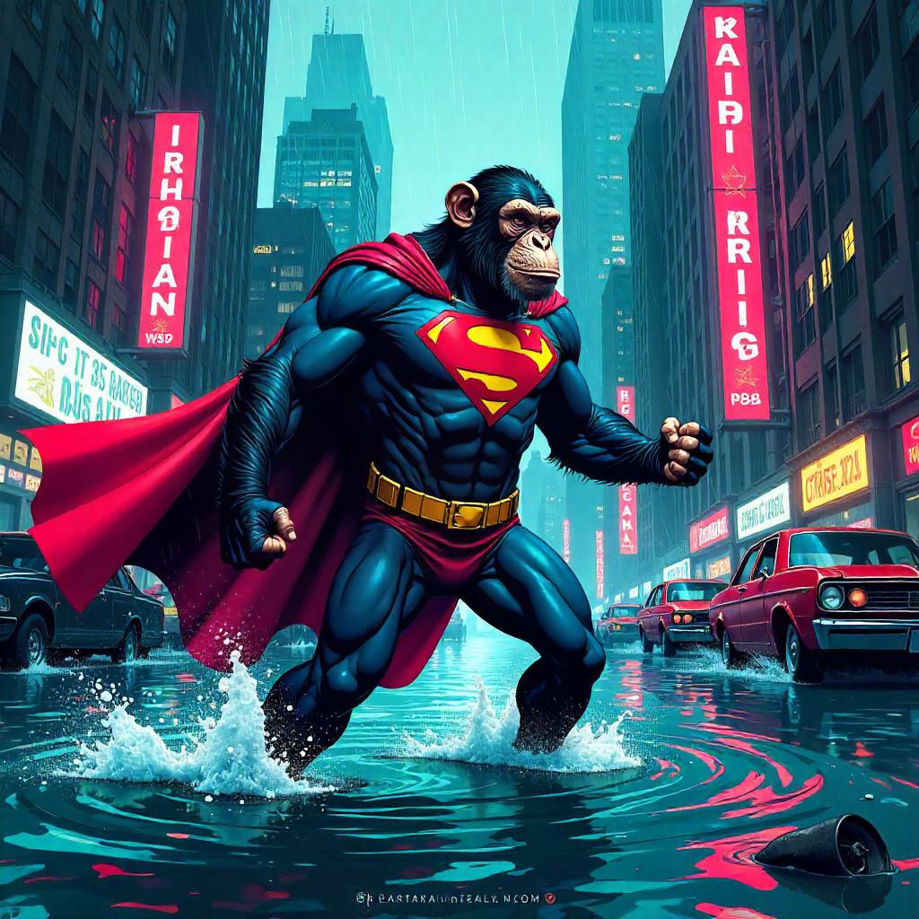 Chimpanzee Hero in a Flooded City
