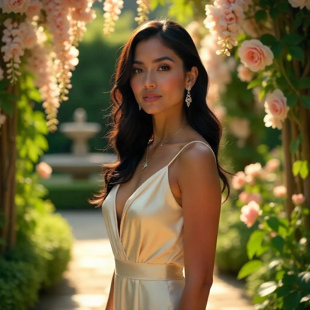 Elegant Latina in a Sunlit Garden