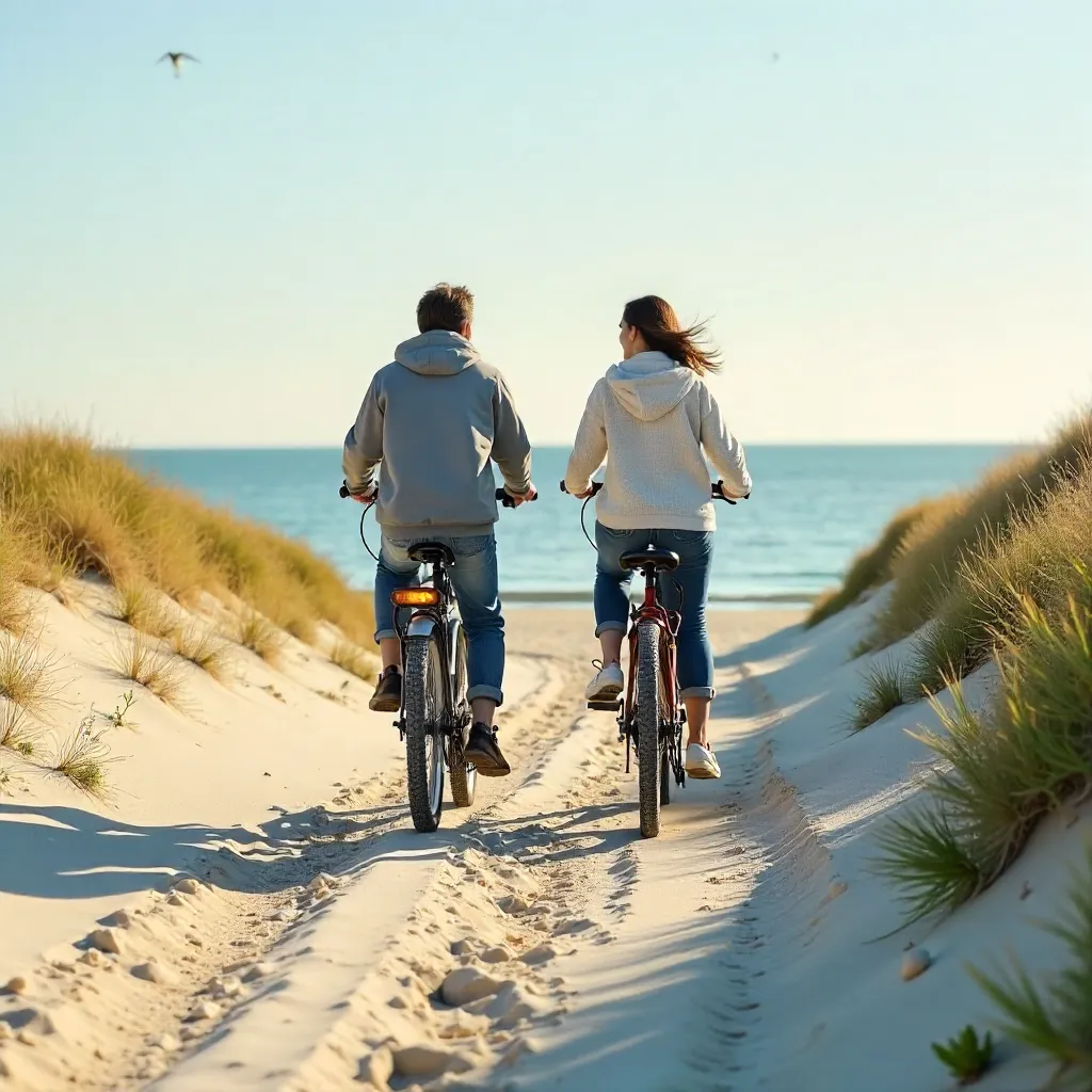 Two Cyclists Along Ragaciems Seashore in Spring