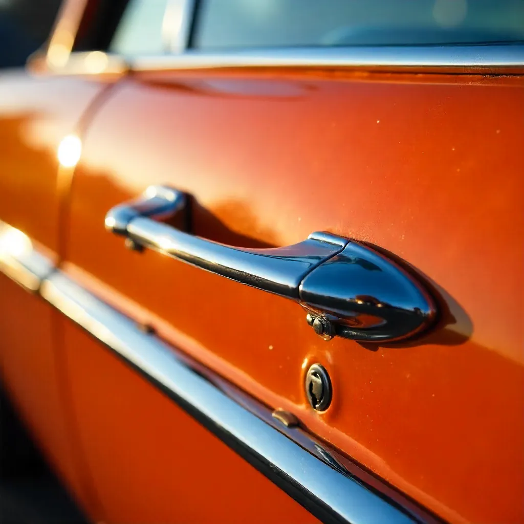 Close-Up: Vintage Orange Car Door Handle