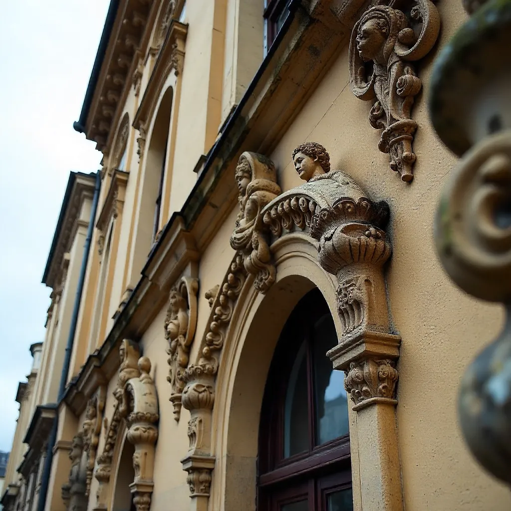 Close-Up of a Historic Lviv Facade under Cloudy Skies