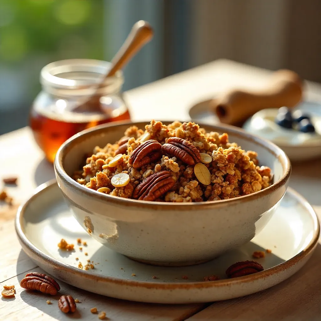 Golden Granola with Pecans for a Healthy Breakfast