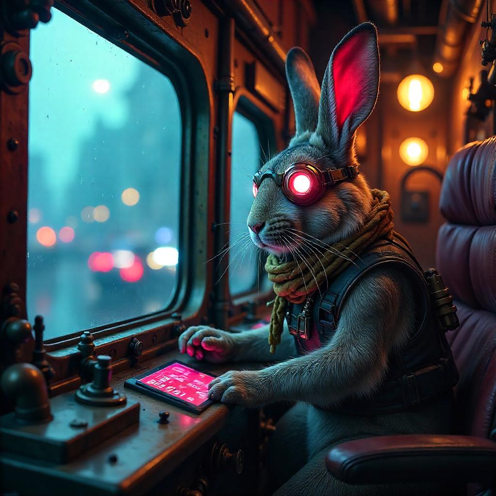 Neon Bionic Rabbit in a Steam Engine