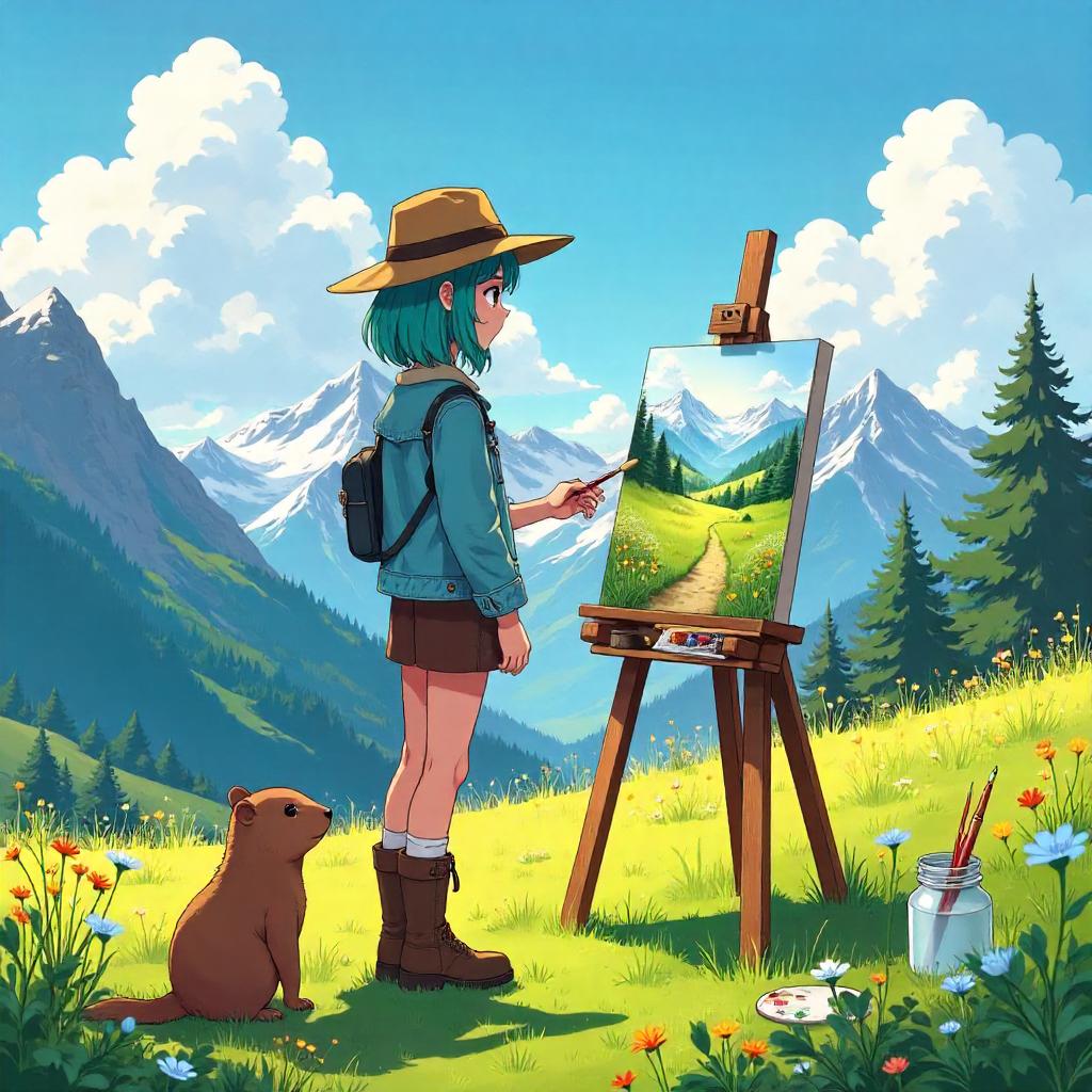 Anime Artist in an Alpine Meadow