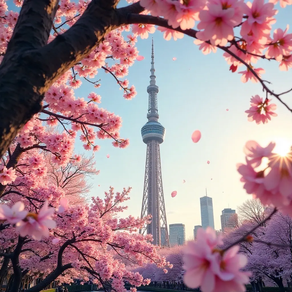 Tokyo Skytree Amid Sumida Cherry Blossoms