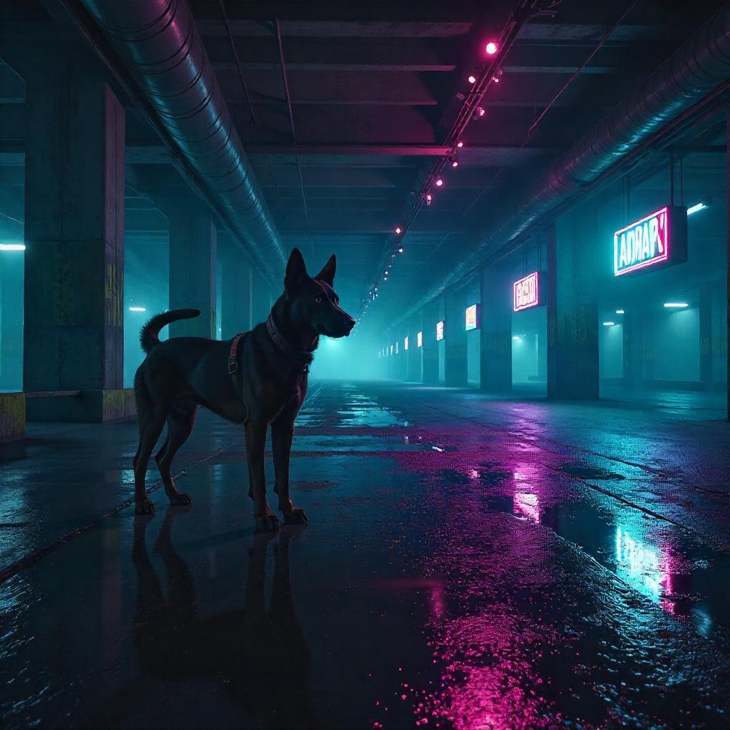 Gritty Concept Art: A Dog in a Parking Garage