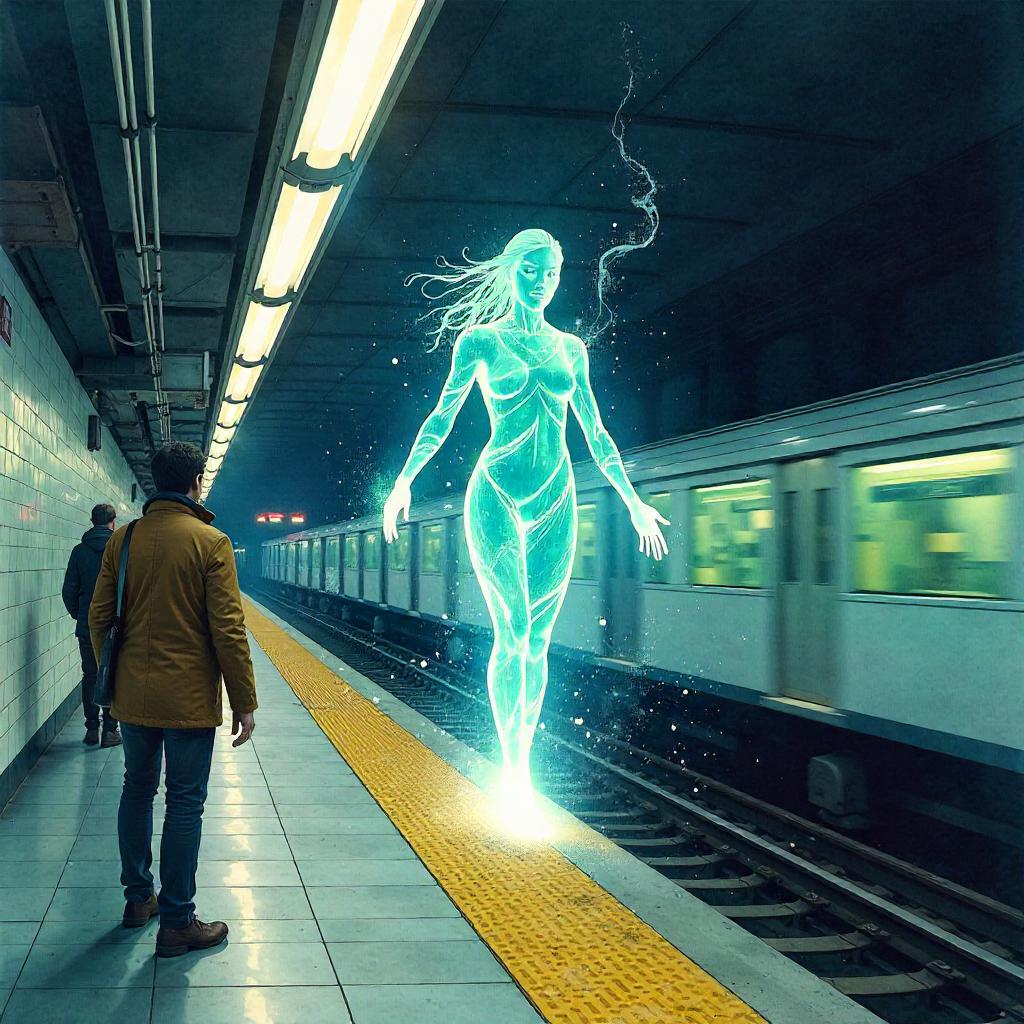 Watercolor Energy Being in a Subway Station