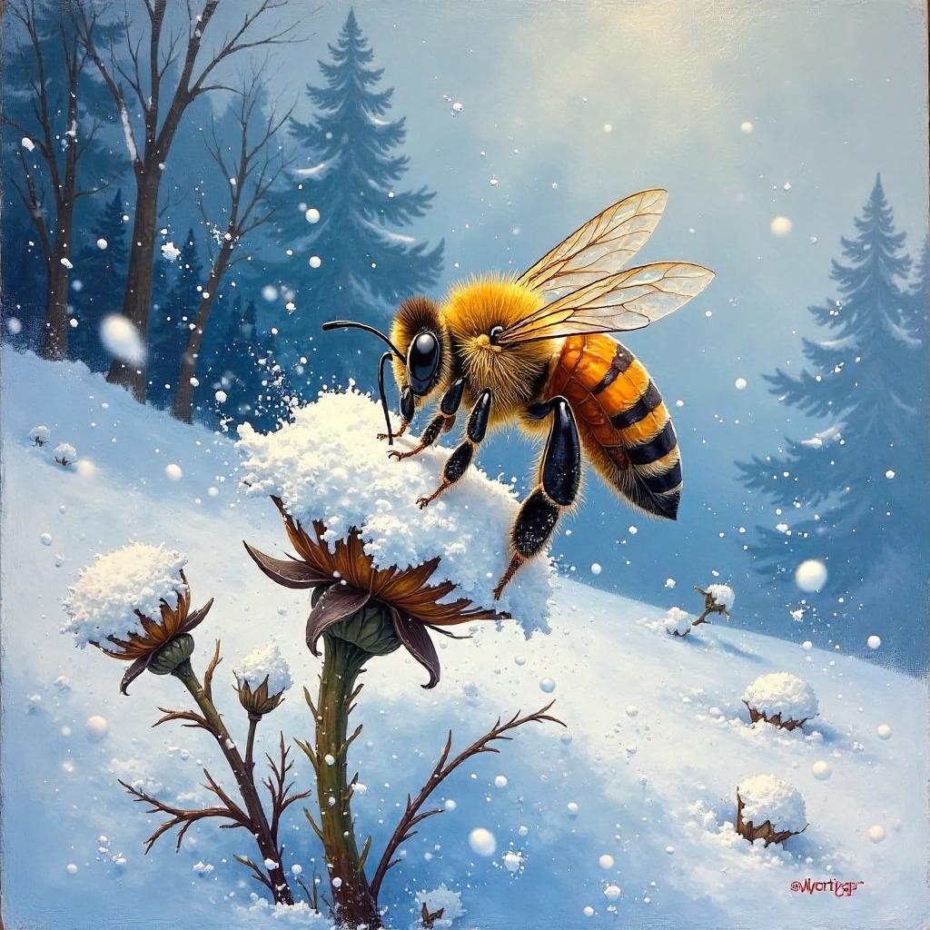 Bee in the Blizzard: An Oil Painting Moment