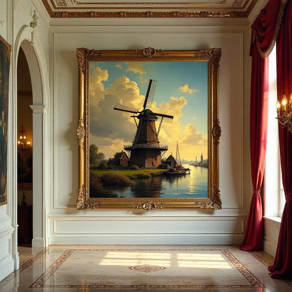 Windmill in a Grand Mansion: An Oil Painting Interior