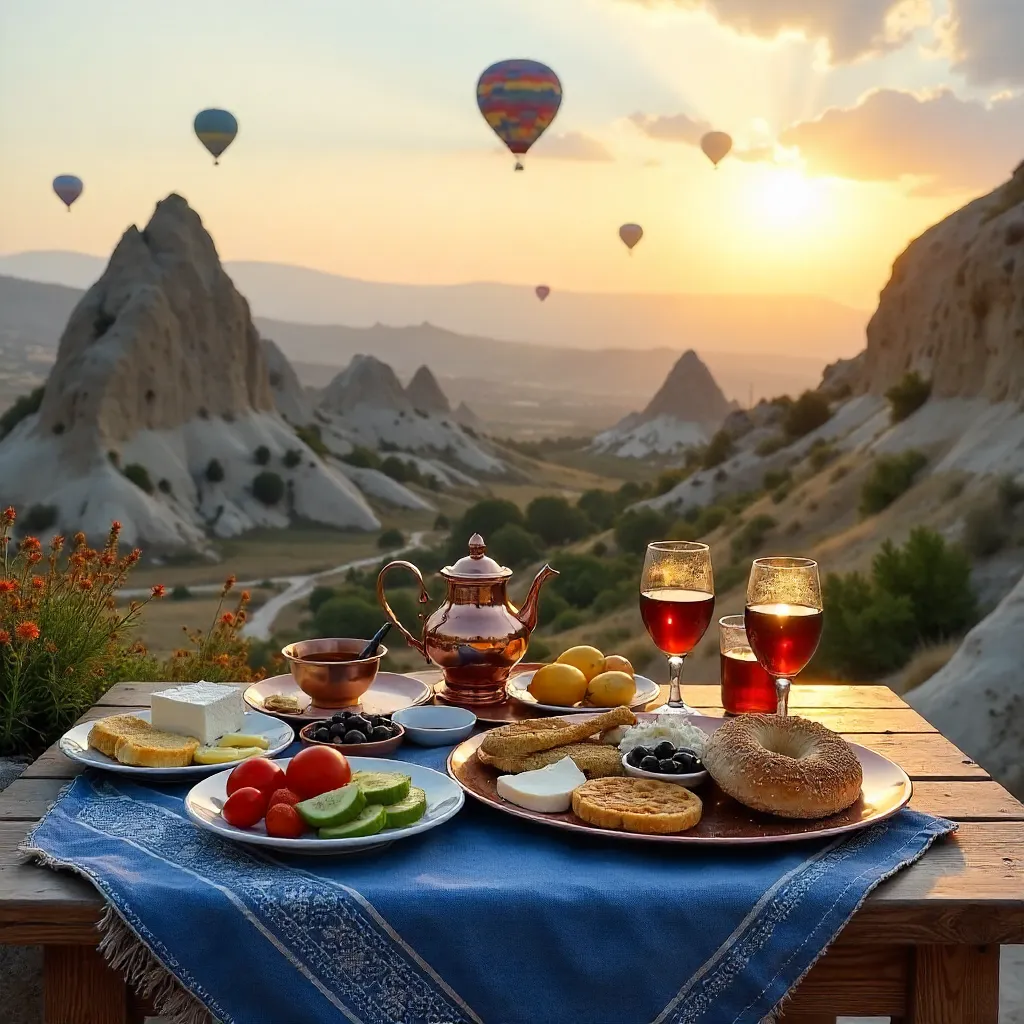 Turkish Breakfast Over Cappadocia's Fairy Chimneys