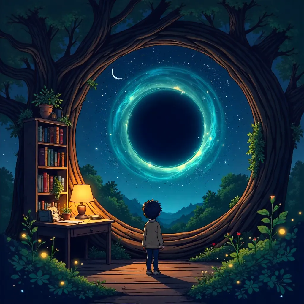 Treehouse Over the Void: Anime Black Hole Scene