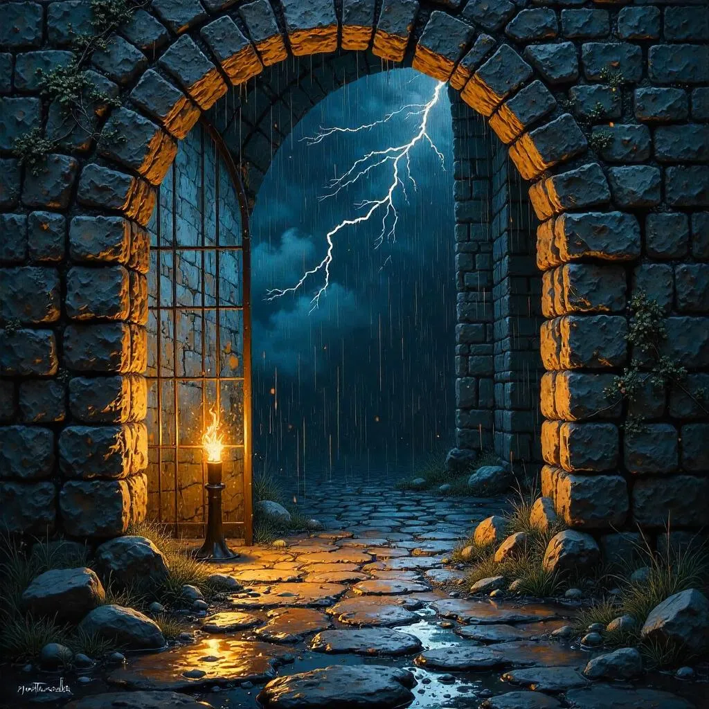 Storm Over Castle Dungeons in Oil