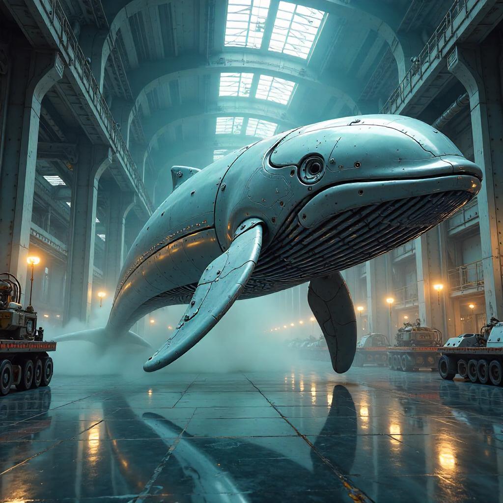 Whale in a Futuristic Robot Factory