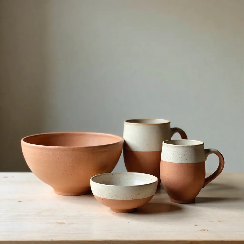 Minimalist Earthenware Bowls and Mugs in Studio Lighting