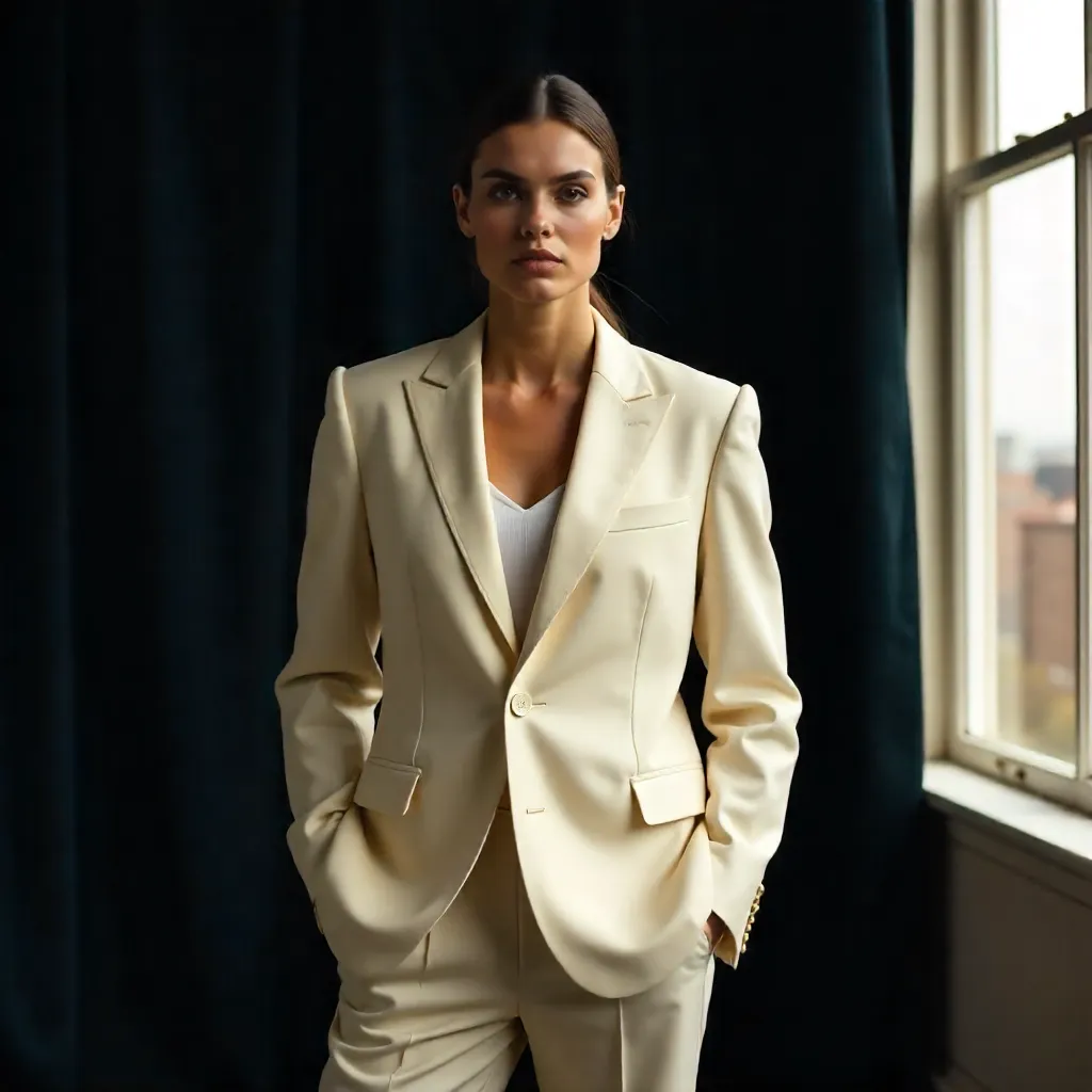 Cream Suit, Dark Backdrop: Contemporary London Elegance