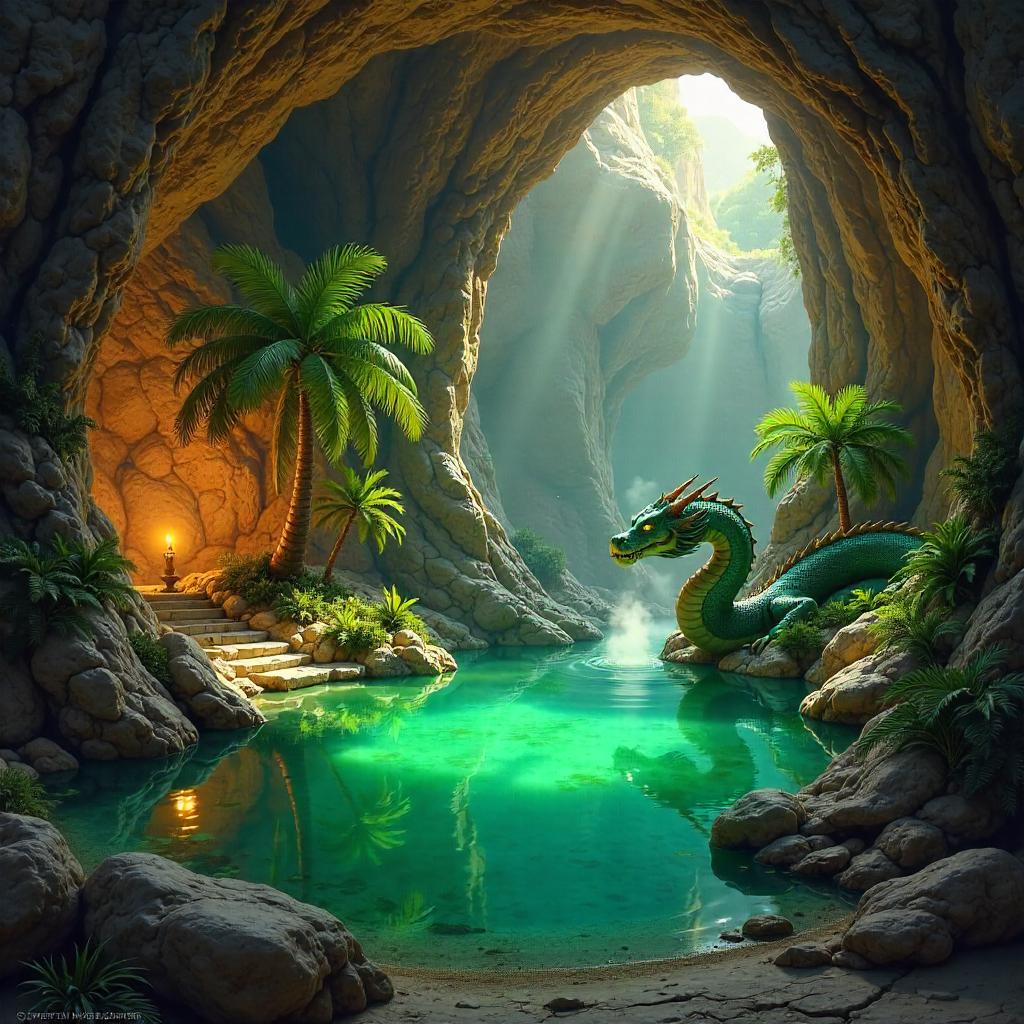Oasis in a Dragon's Lair: An Oil Painting
