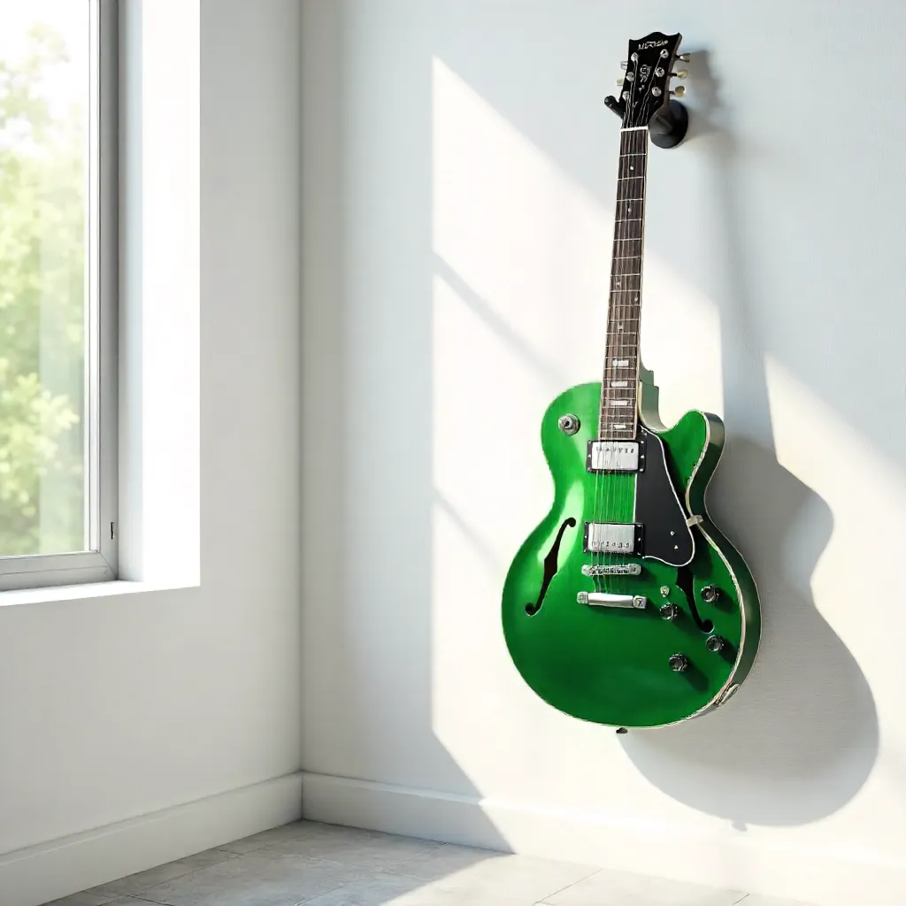 Emerald Green Electric Guitar in a Minimalist Studio