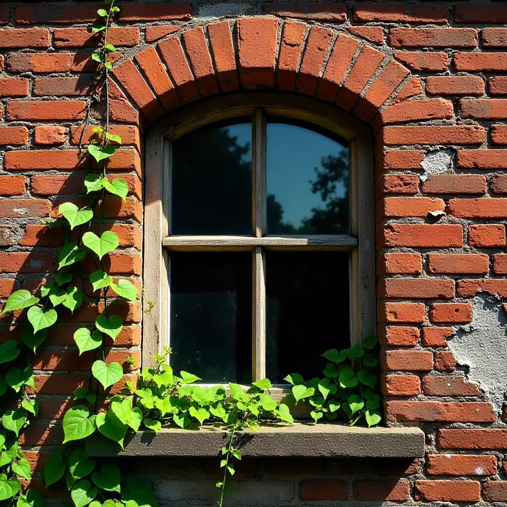 Close-Up of Historic Brick Arch with Greenery