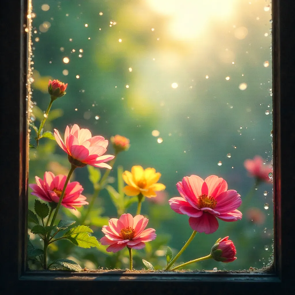 Nostalgic Blooms Behind a Fogged Window