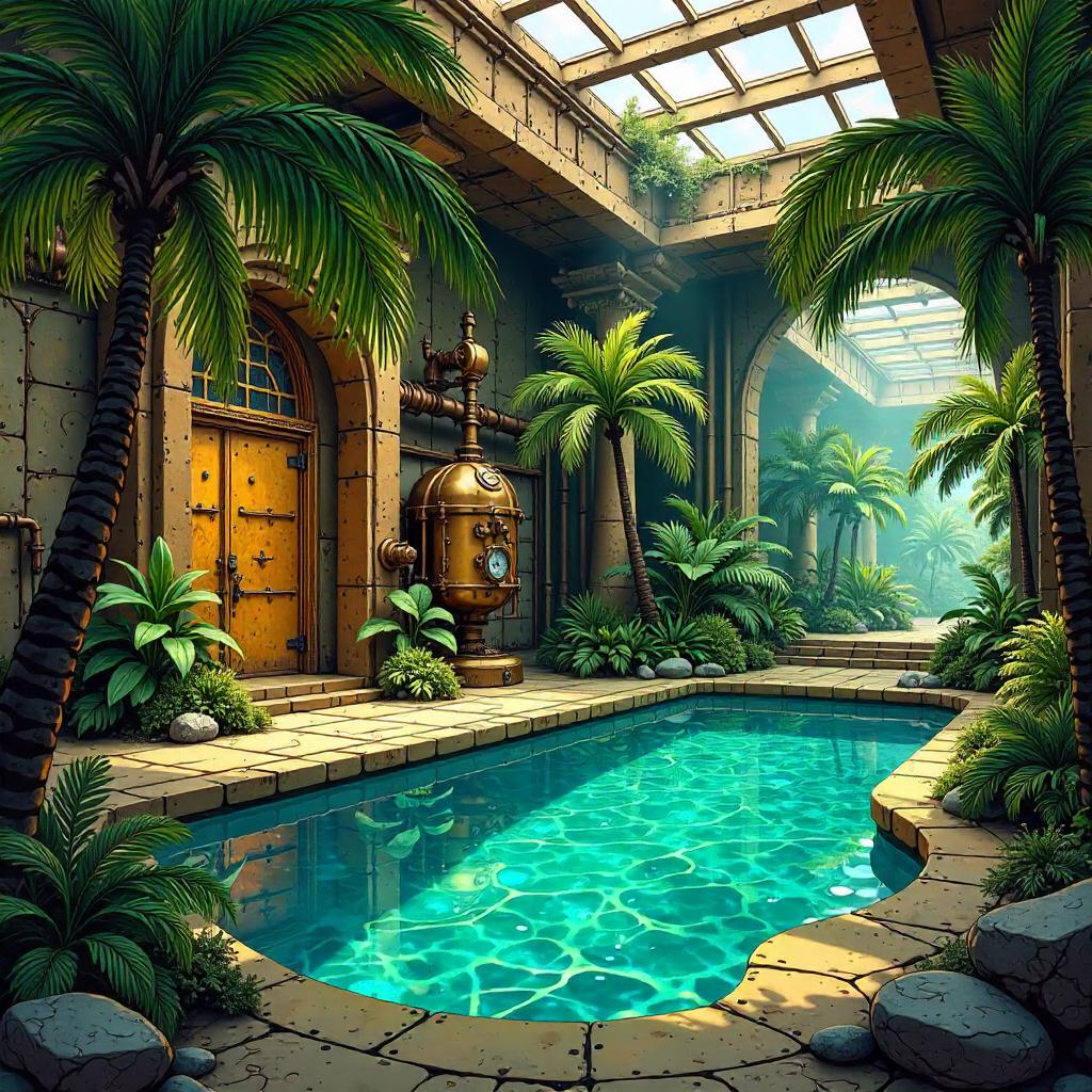 Oasis in a Steampunk Workshop (Comic Style)