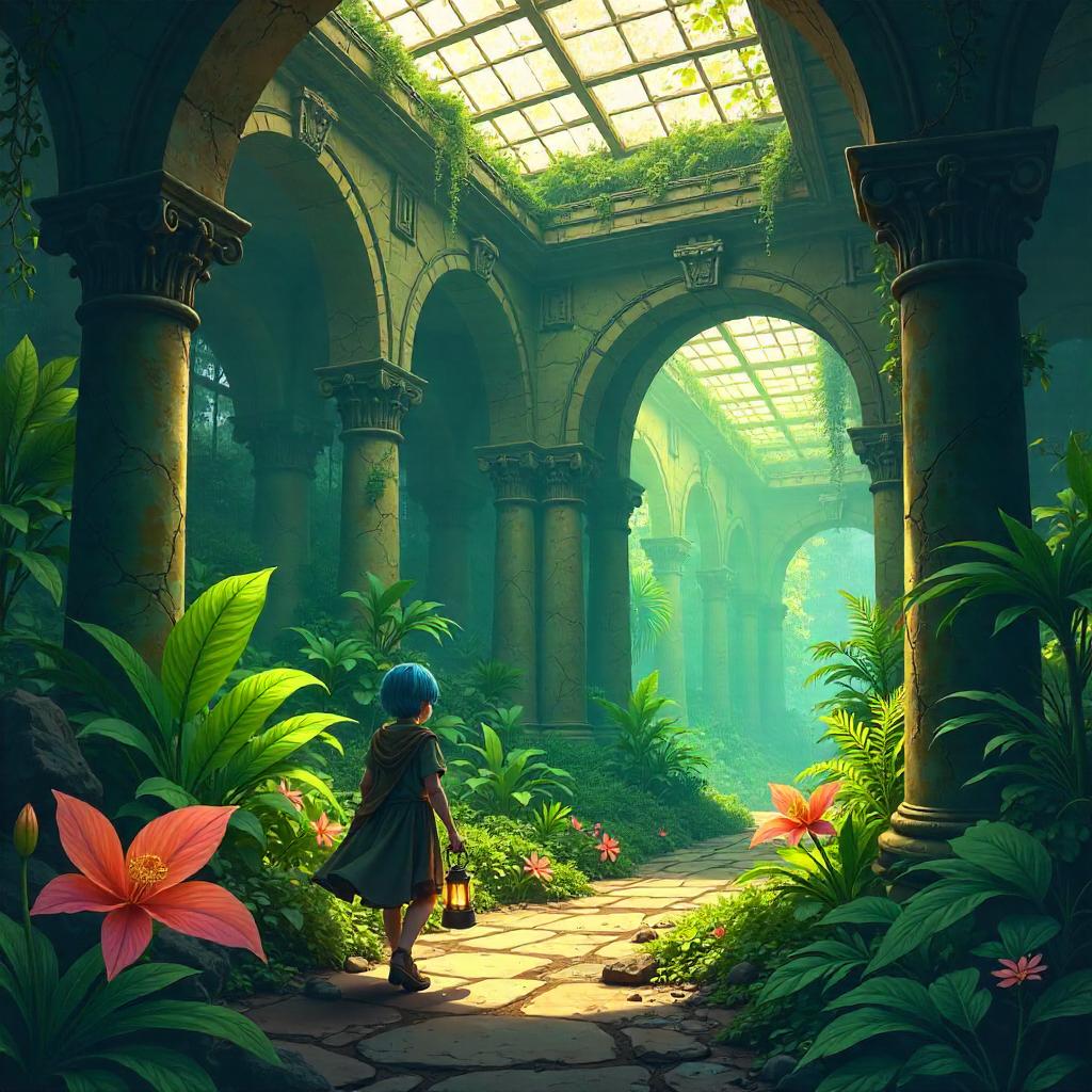 Ruined Greenhouse in Anime-Style Fantasy