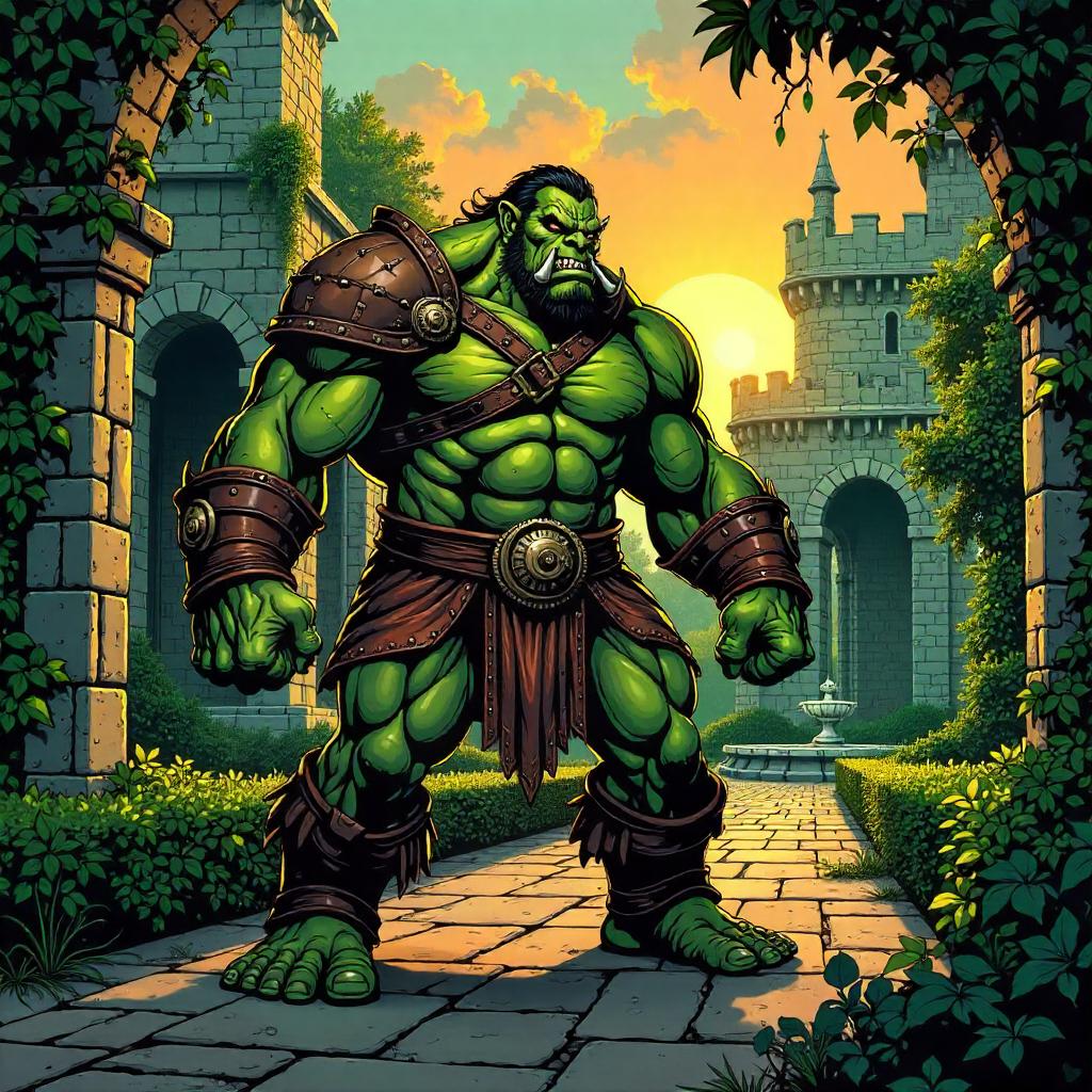 Orc in Castle Gardens: Comic Book Vibe
